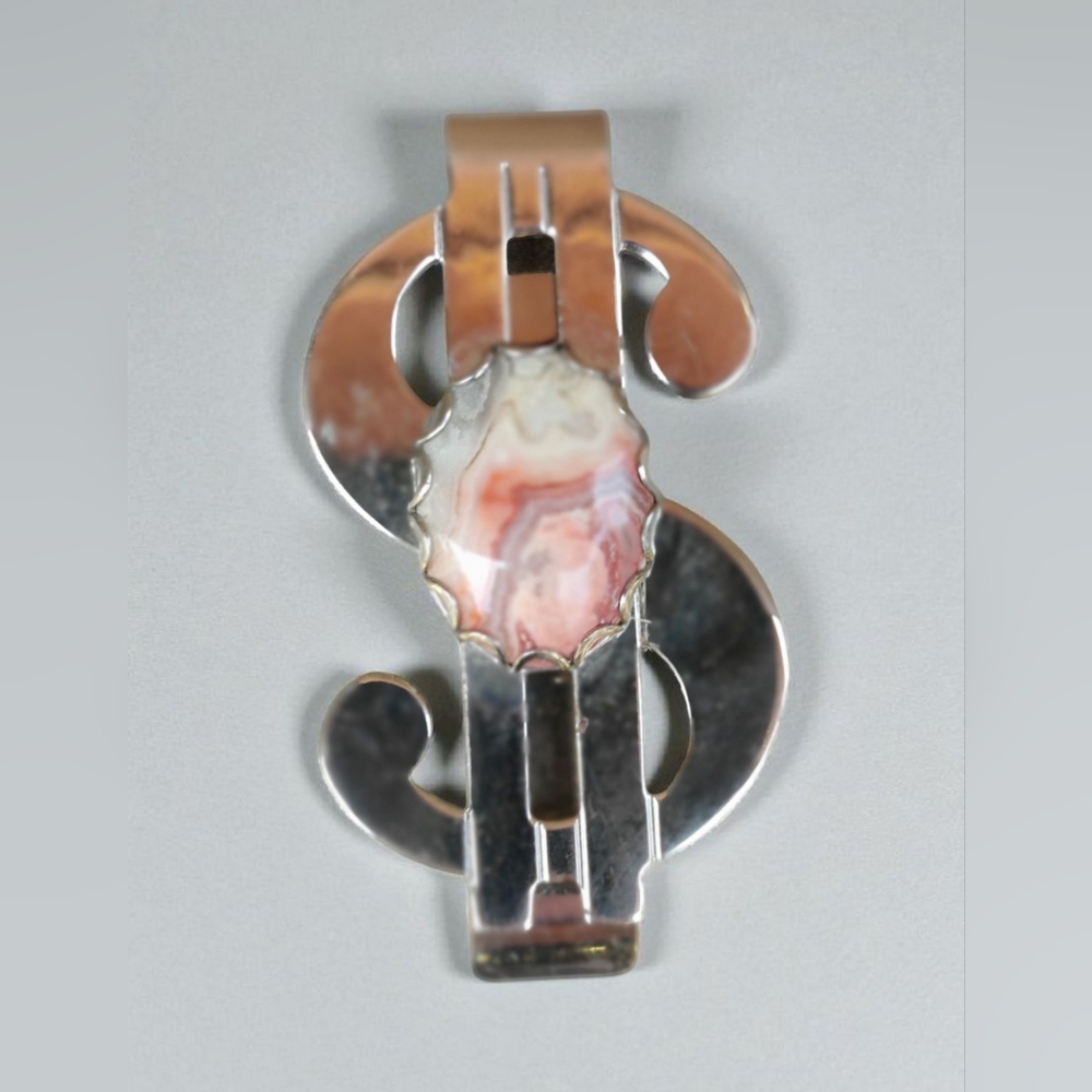 Vintage Rhodochrosite Stone Money Clip